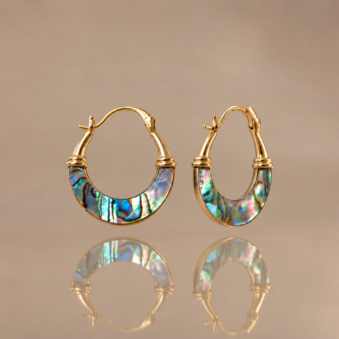 Abalone Shell Gold Hoop Earrings