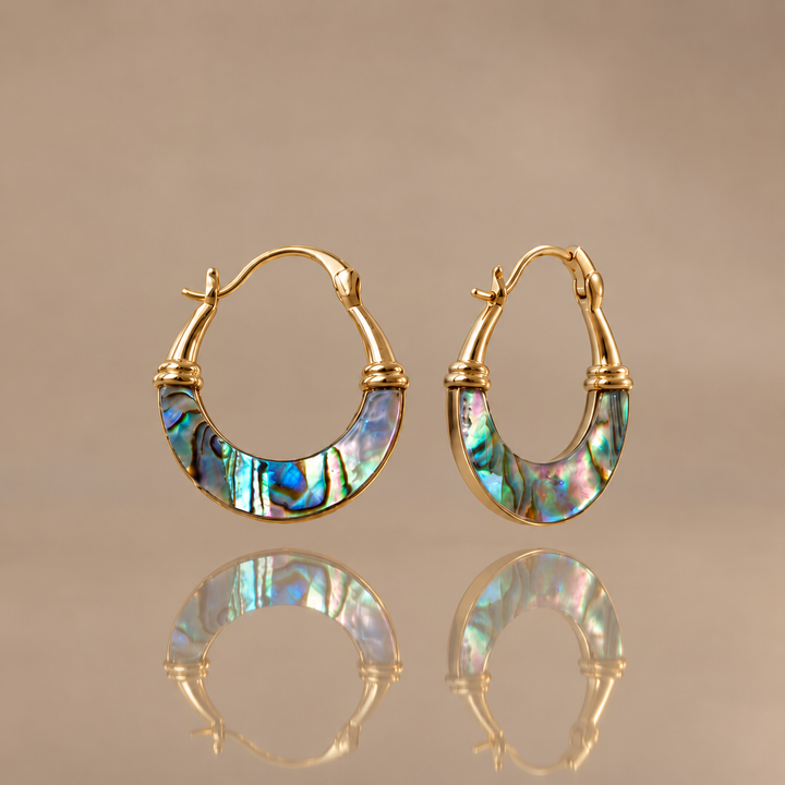 Abalone Shell Gold Hoop Earrings