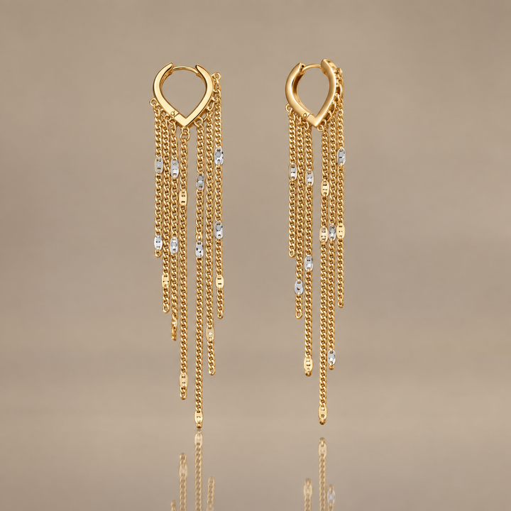 Long Chain Tassel Hoop Earrings