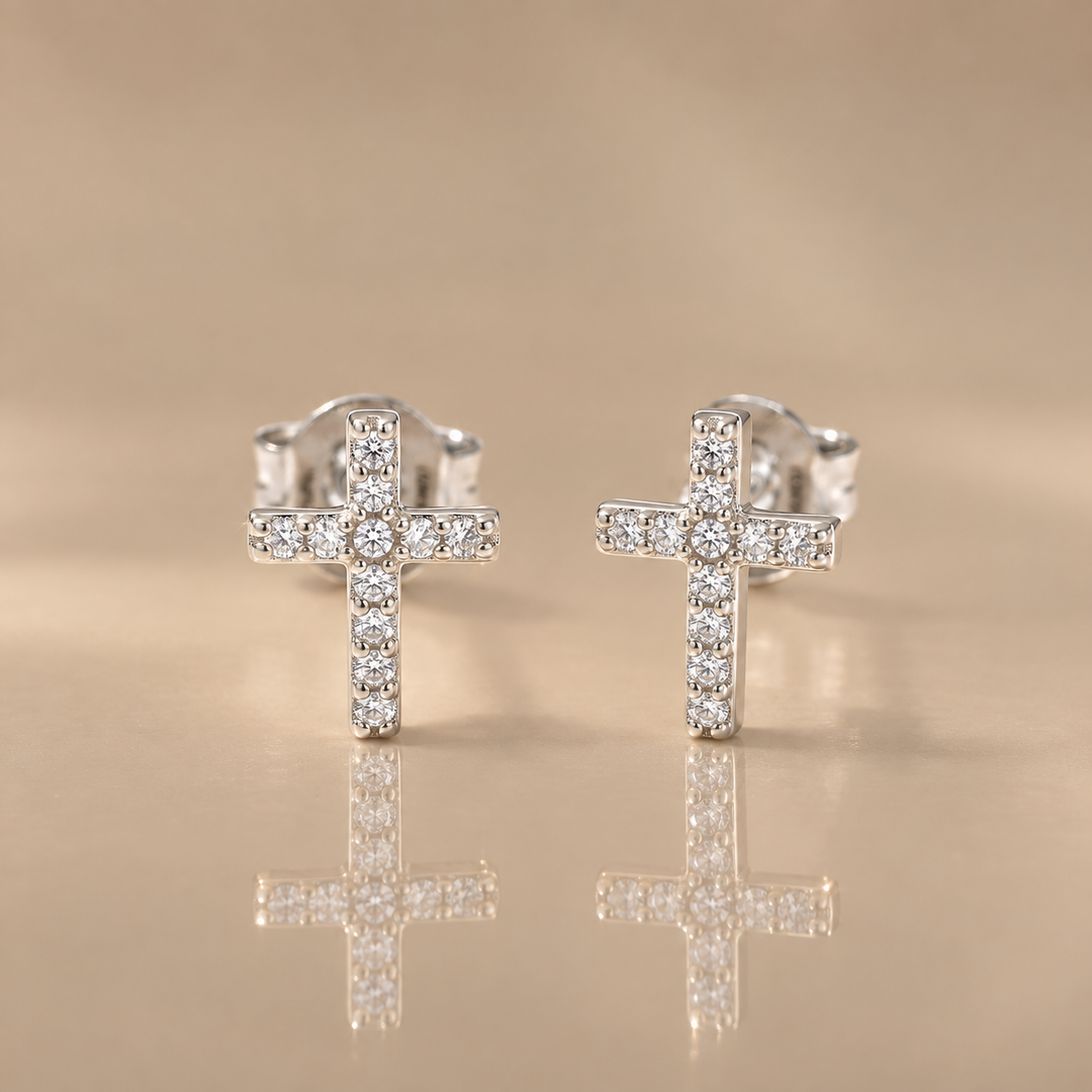Cubic Zirconia Cross Stud Earrings