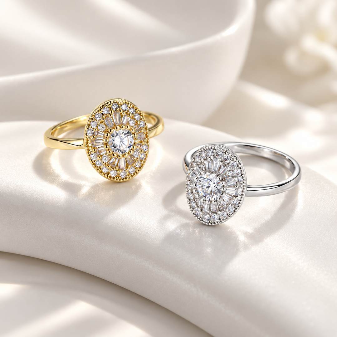 Oval Halo Zircon Ring