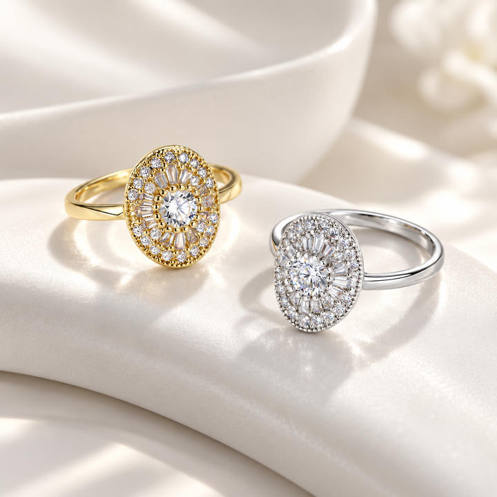 Oval Halo Zircon Ring