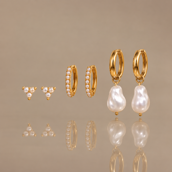 Pearl Drop Hoop Earrings Set