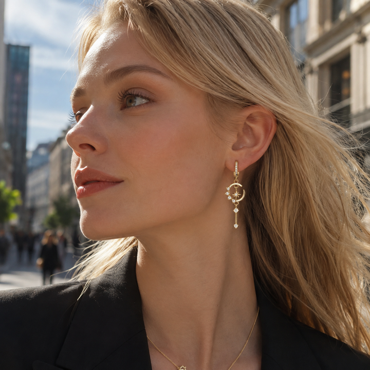 Moon &amp; Star Drop Earrings