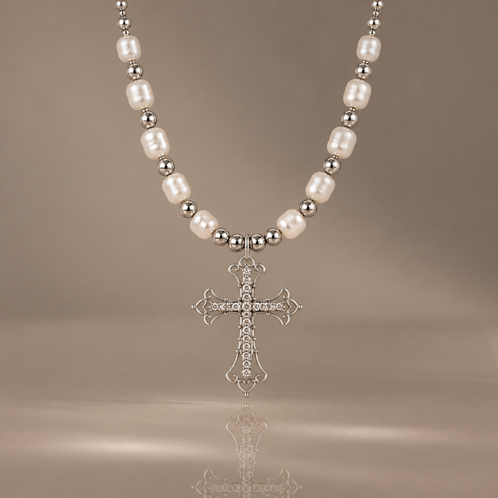 Pearl Cross Pendant Necklace