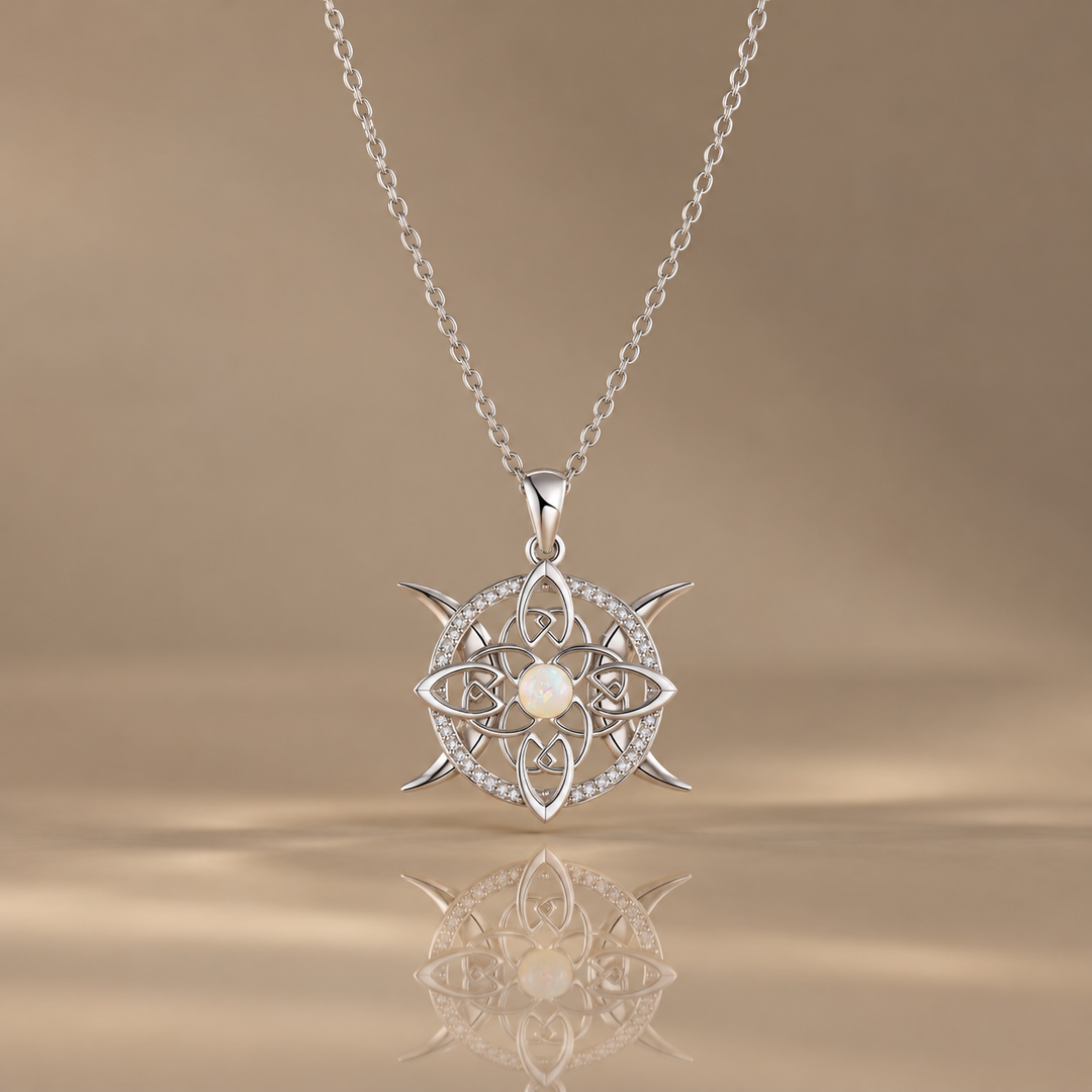 Celestial Celtic Opal Pendant Necklace