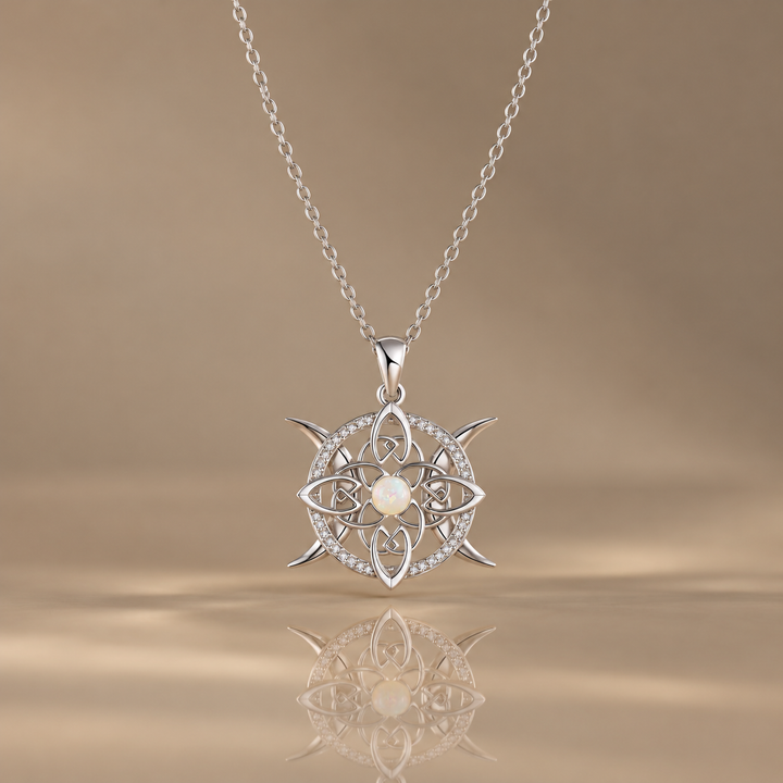 Celestial Celtic Opal Pendant Necklace