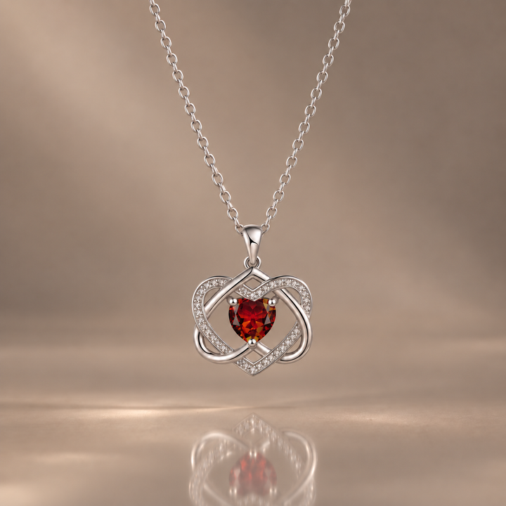 Double Heart Celtic Knot Birthstone Necklace