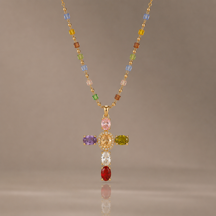 Colorful Cross Zircon Necklace