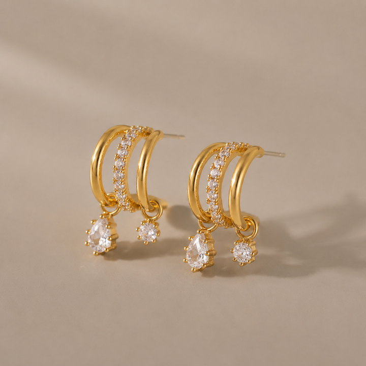 Double Crystal Drop Hoop Earrings