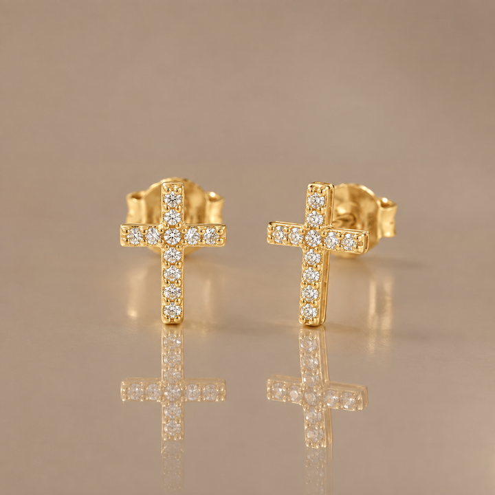 Cubic Zirconia Cross Stud Earrings