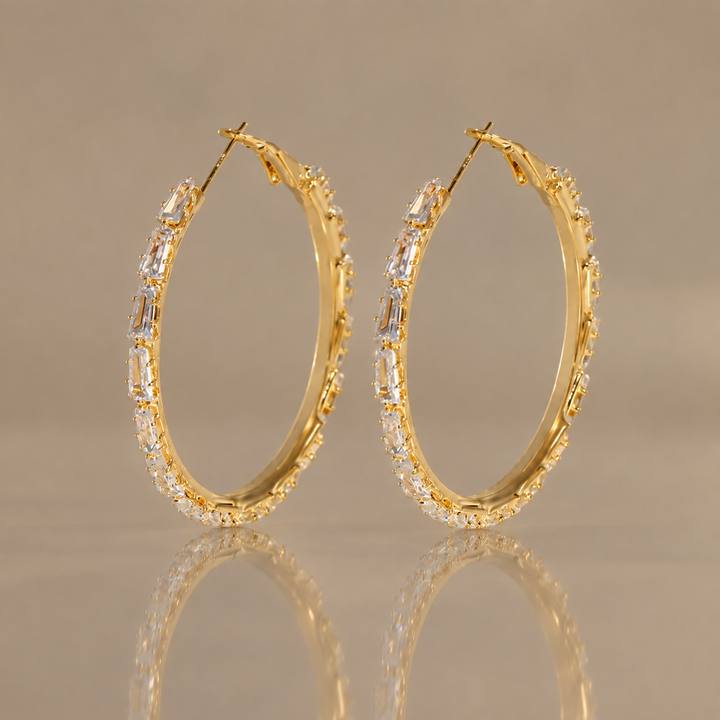 Gold &amp; Silver Crystal Pave Hoop Earrings