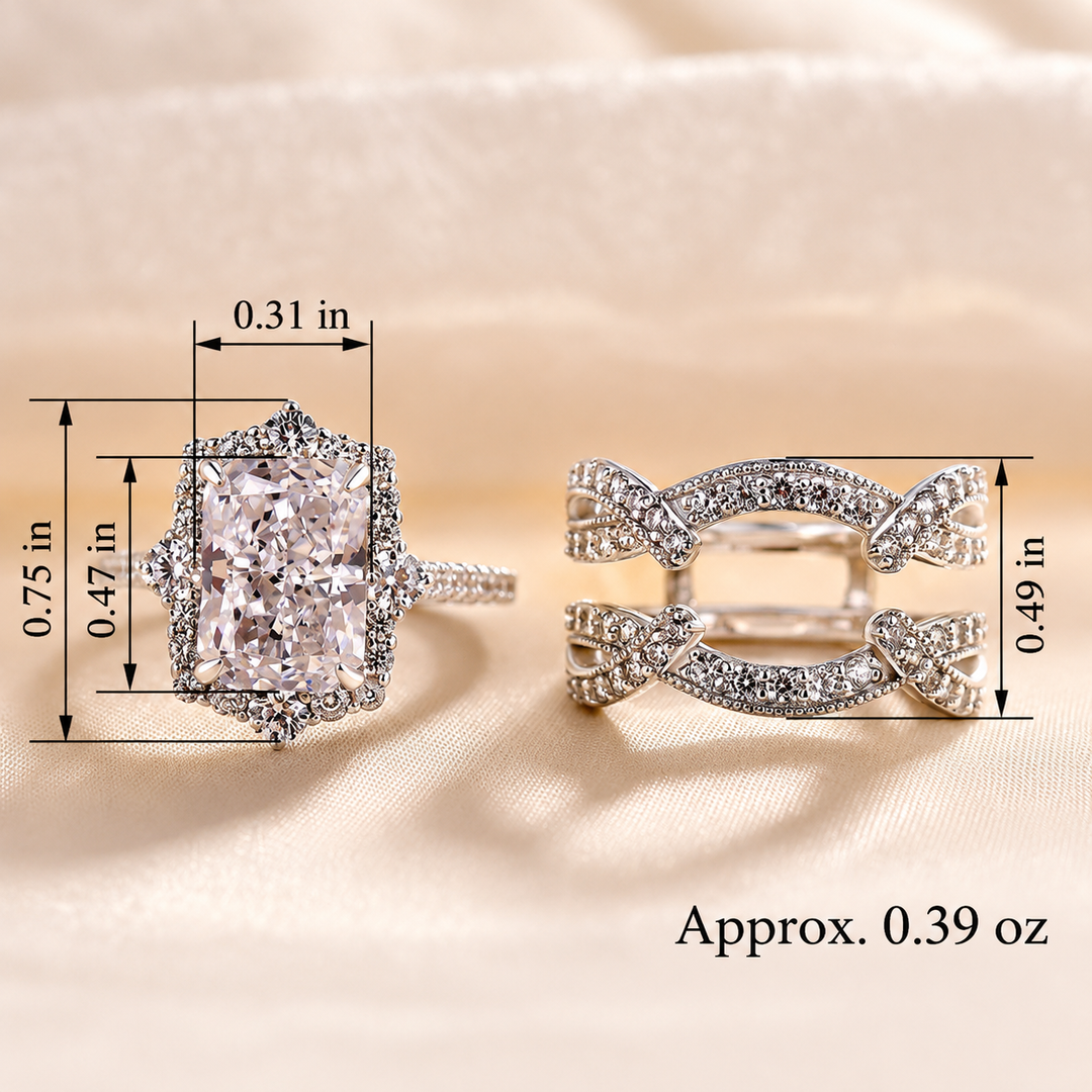 Cushion-Cut Halo Bridal Ring Set