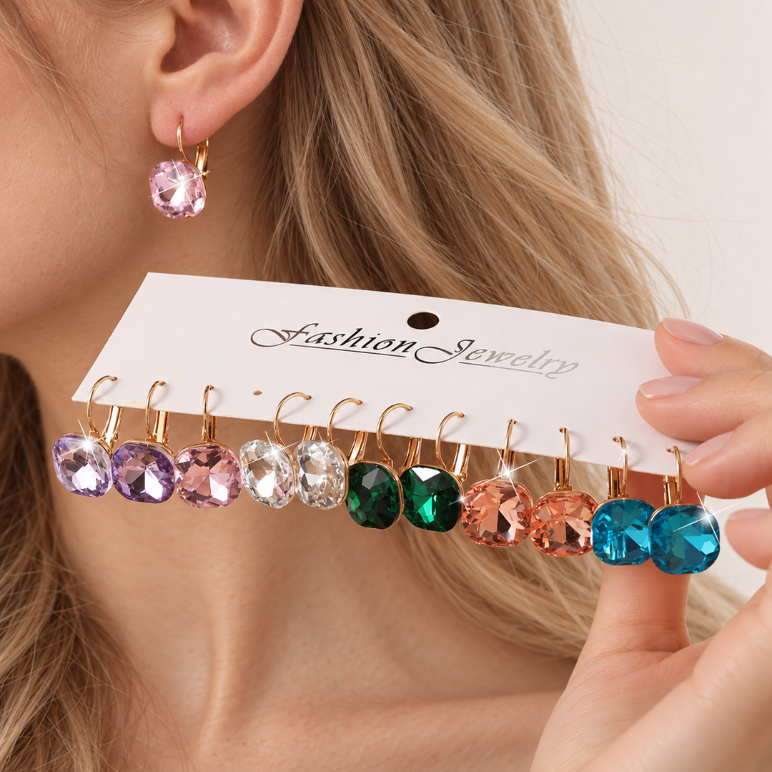 Colorful Crystal Drop Earrings Set