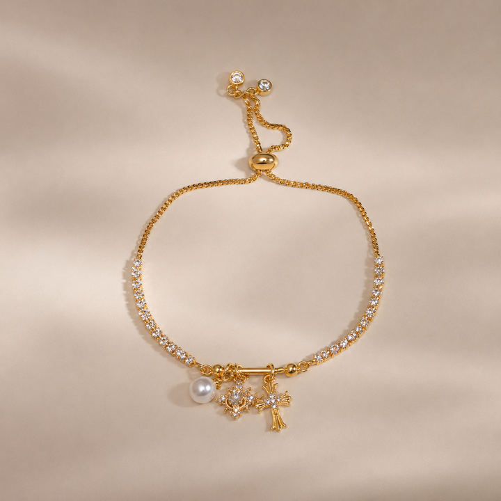 Vintage Cross Charm Layered Bracelet