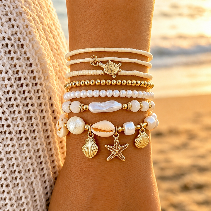 Ocean Pearl Charm Bracelet Set