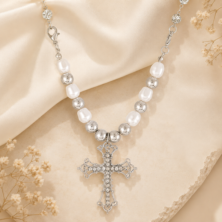 Pearl Cross Pendant Necklace