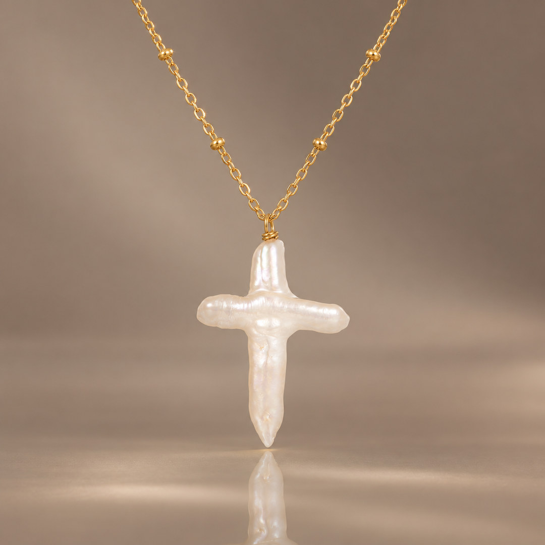 Baroque Pearl Cross Necklace