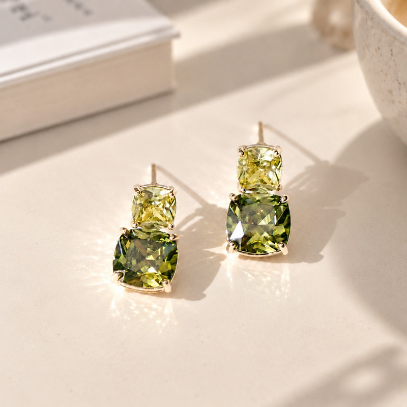 Verdant Duo Peridot Stud Earrings