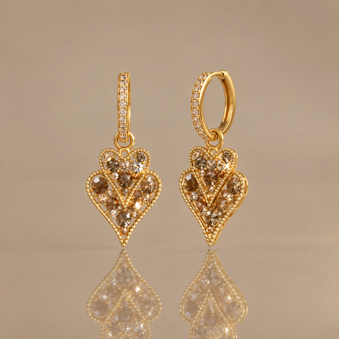 Golden Heart Zircon Earrings