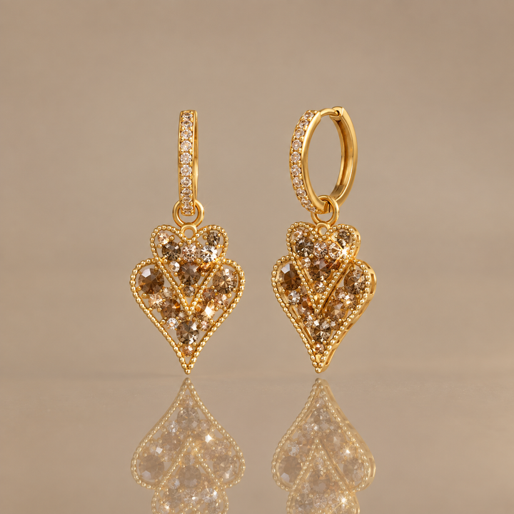 Golden Heart Zircon Earrings