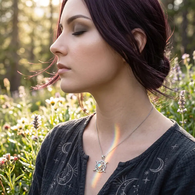 Celestial Celtic Opal Pendant Necklace