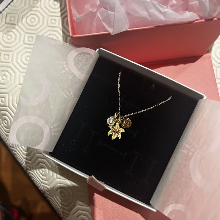 Gold Floral Zircon Pendant Necklace