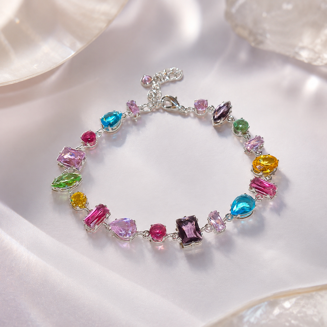 Rainbow Gemstone Charm Bracelet
