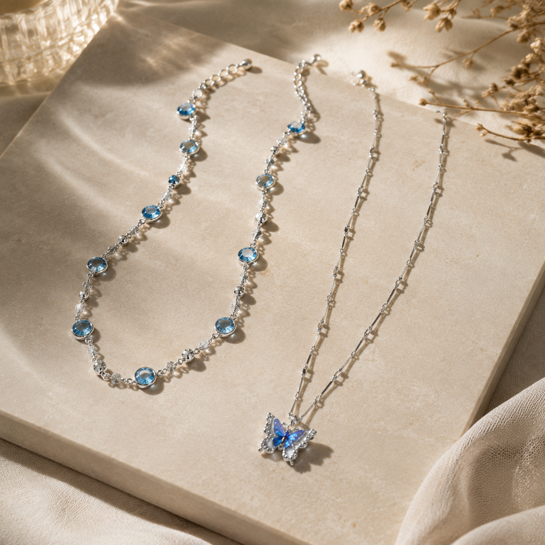 Blue Butterfly Layered Necklace