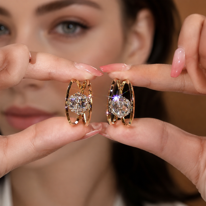 Geometric Zircon Drop Hoop Earrings