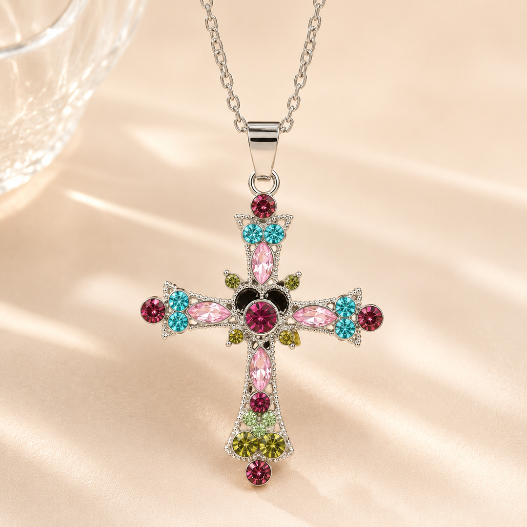 Colorful Zircon Cross Necklace