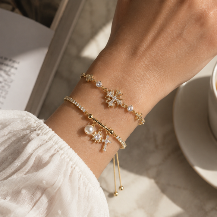 Vintage Cross Charm Layered Bracelet