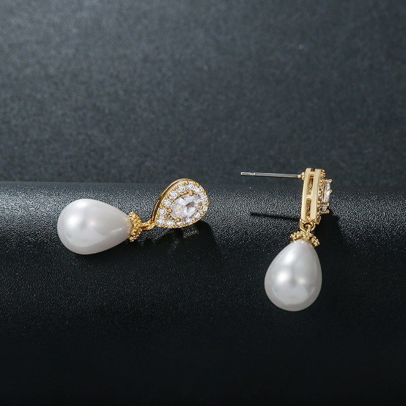 Pearl Drop Zircon Earrings