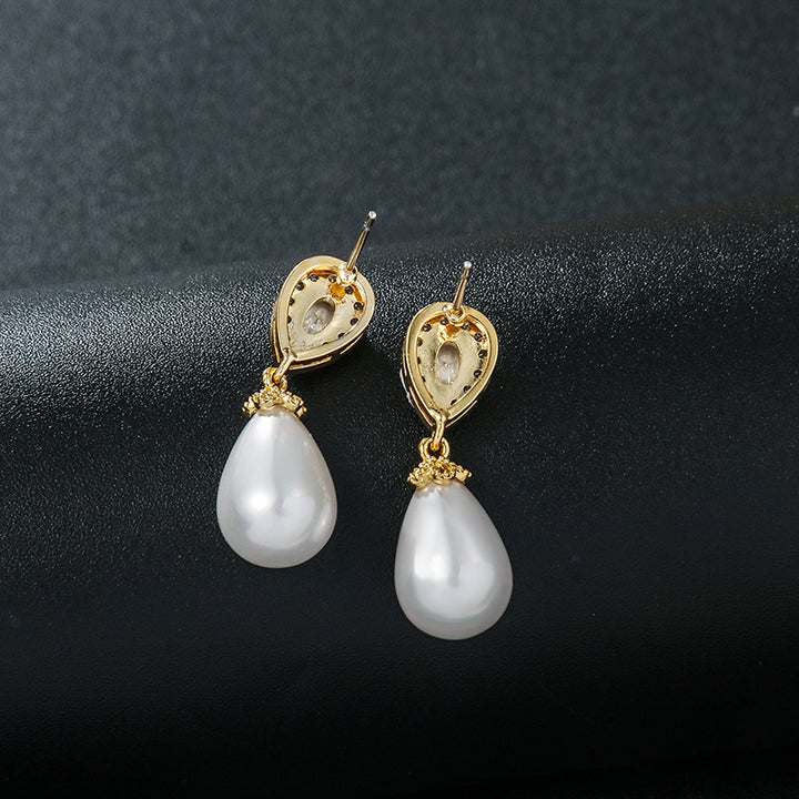 Pearl Drop Zircon Earrings
