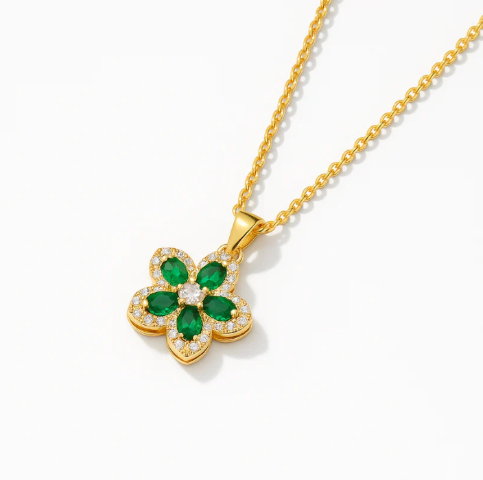Crystal Flower Rotating Pendant Necklace
