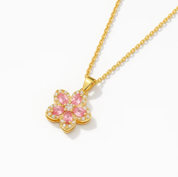 Crystal Flower Rotating Pendant Necklace