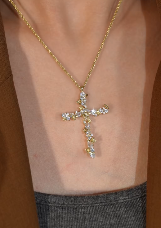 Crystal Bloom Cross Pendant Necklace