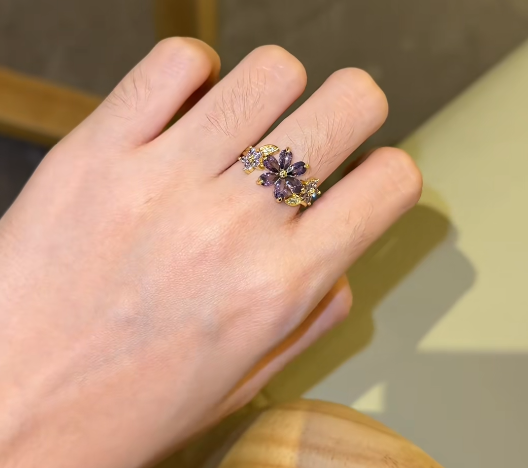 Purple Zircon Floral Ring