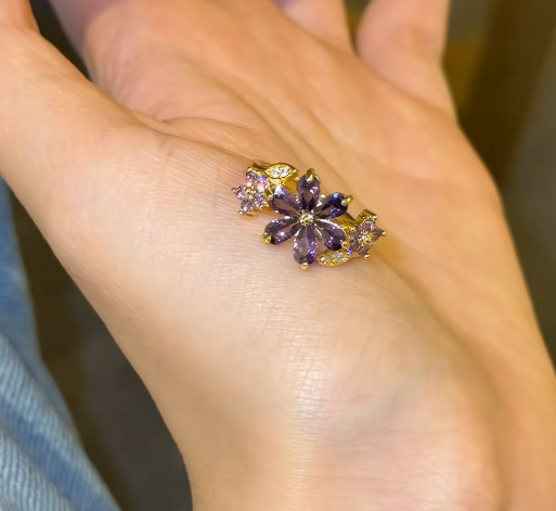Purple Zircon Floral Ring