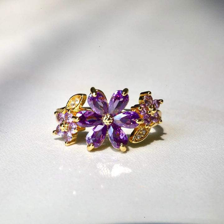 Purple Zircon Floral Ring