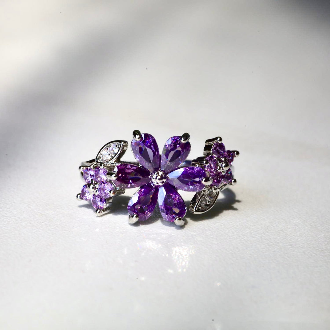 Purple Zircon Floral Ring