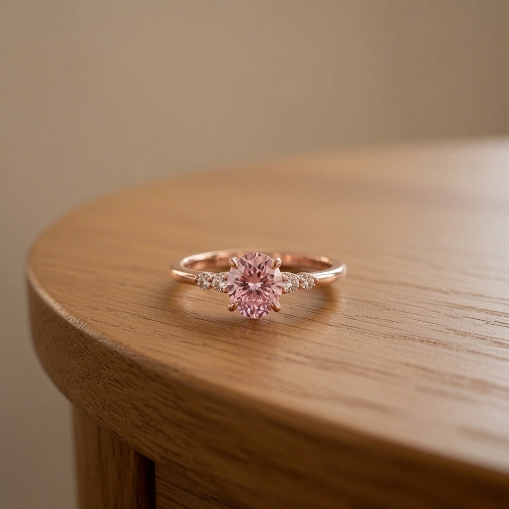 Oval Pink Crystal Ring