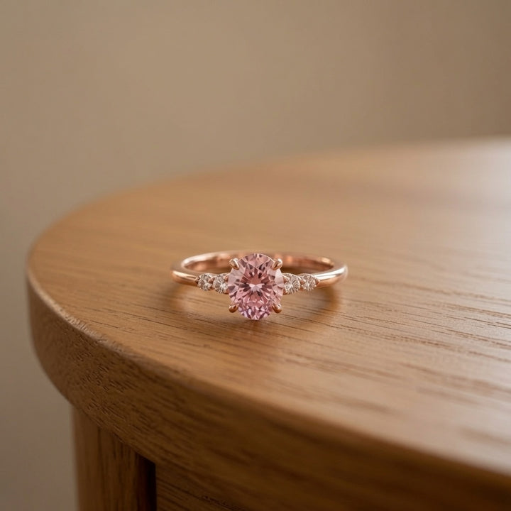 Oval Pink Crystal Ring