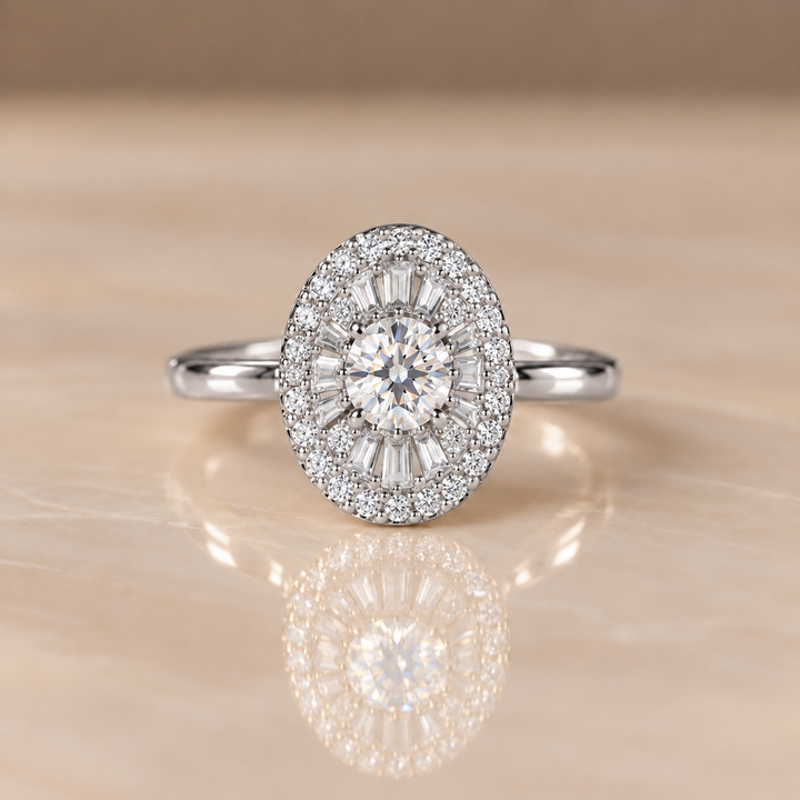 Oval Halo Zircon Ring
