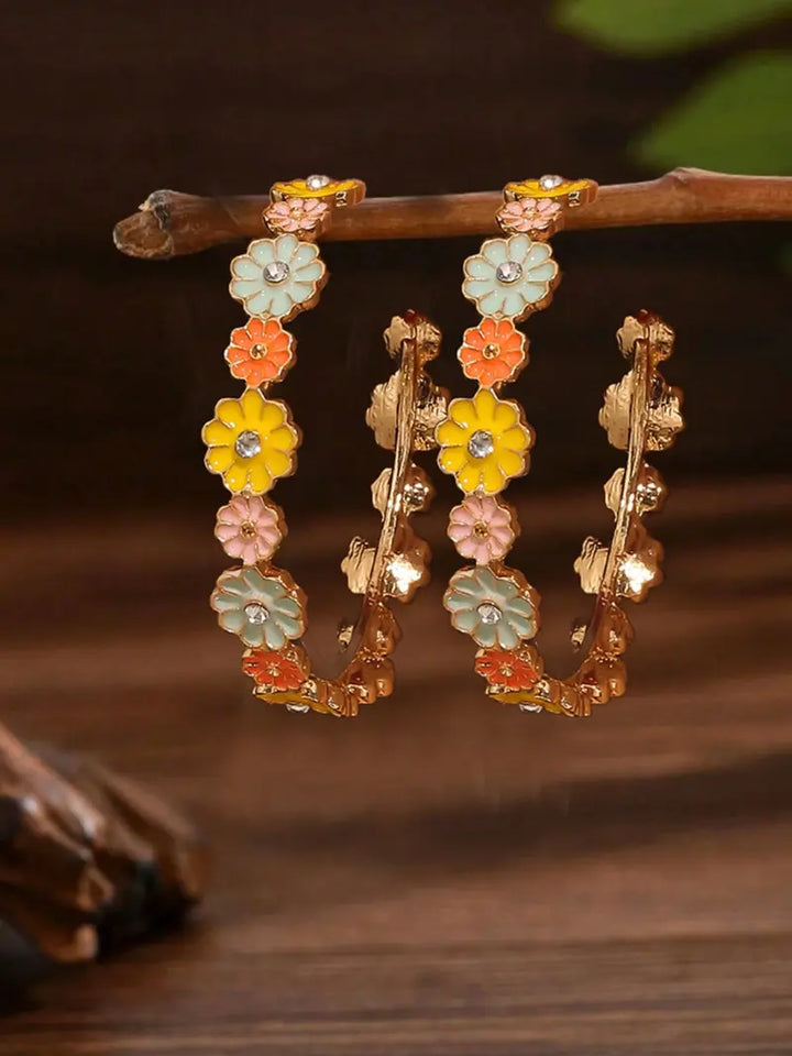 Colorful Floral Hoop Earrings