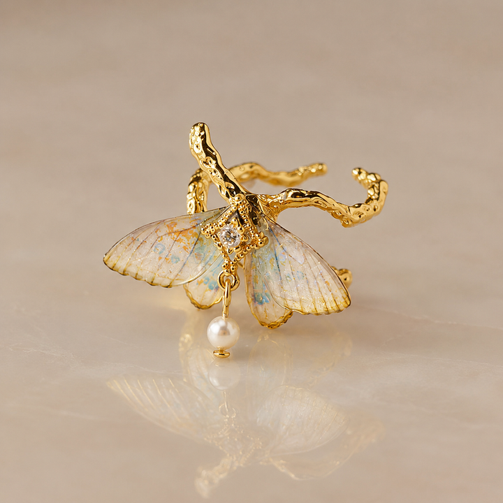 Pearl Moth Statement Ring