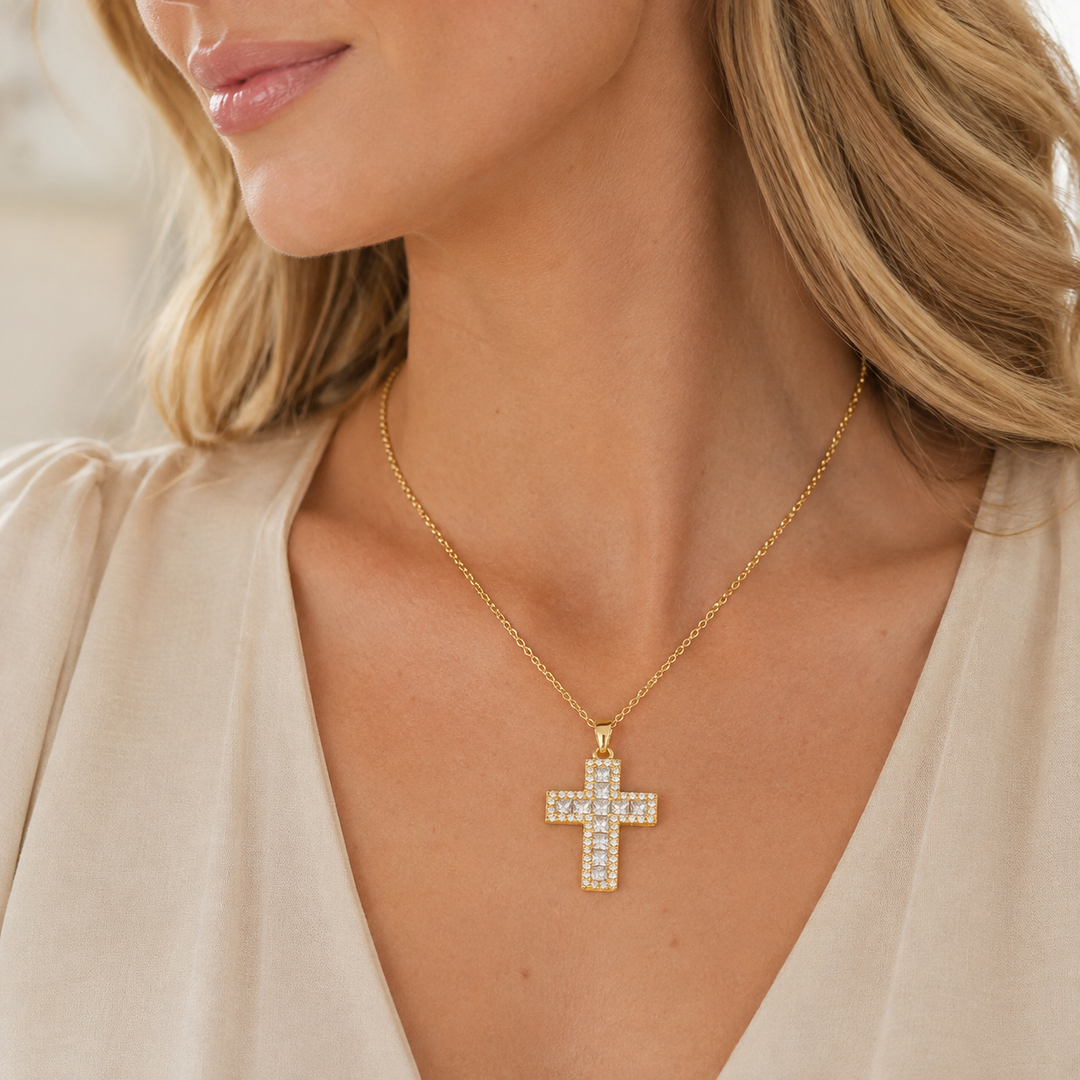 Rainbow Gem Cross Necklace