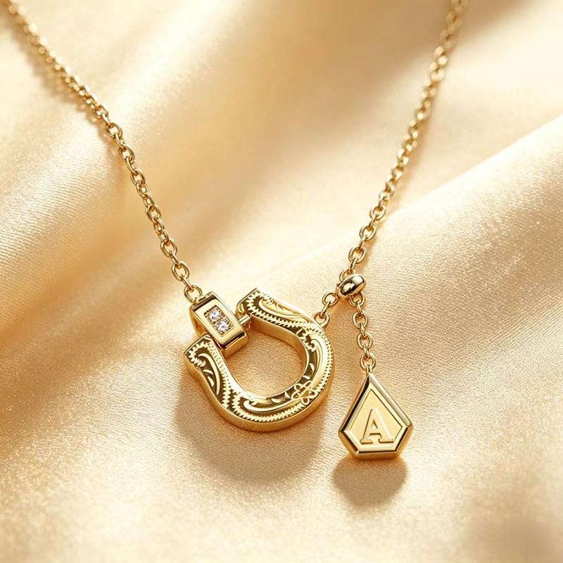Fortuna Gold Horseshoe Initial Necklace