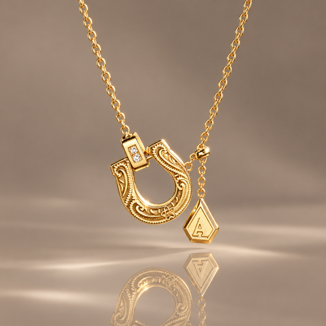 Fortuna Gold Horseshoe Initial Necklace