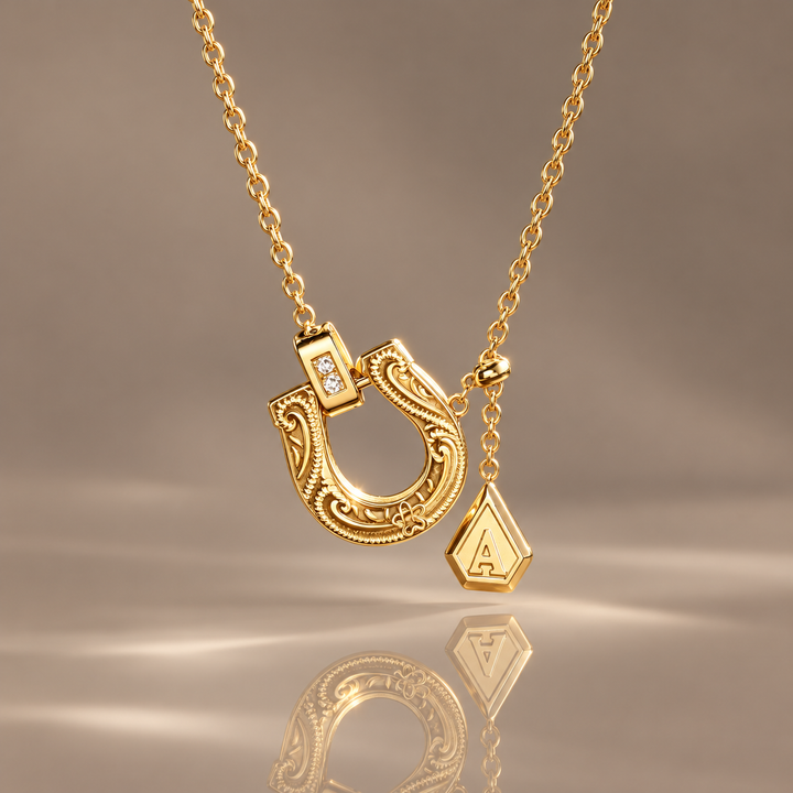 Fortuna Gold Horseshoe Initial Necklace